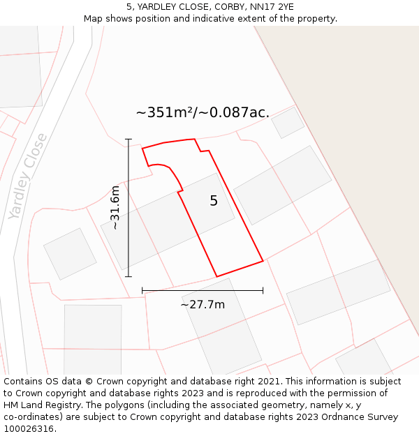 5, YARDLEY CLOSE, CORBY, NN17 2YE: Plot and title map