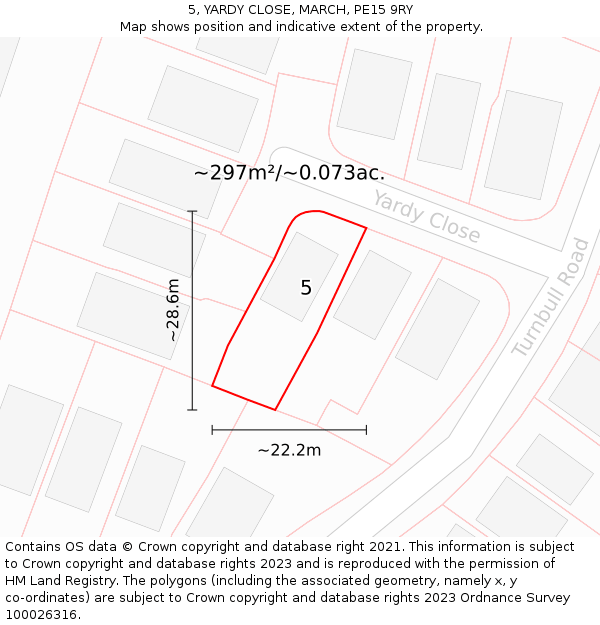 5, YARDY CLOSE, MARCH, PE15 9RY: Plot and title map