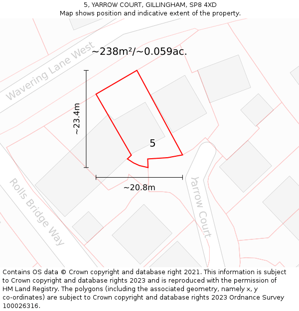 5, YARROW COURT, GILLINGHAM, SP8 4XD: Plot and title map