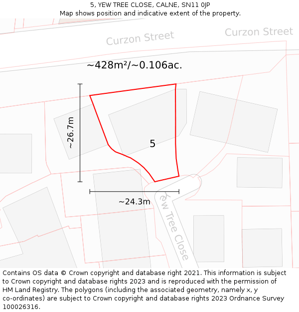 5, YEW TREE CLOSE, CALNE, SN11 0JP: Plot and title map