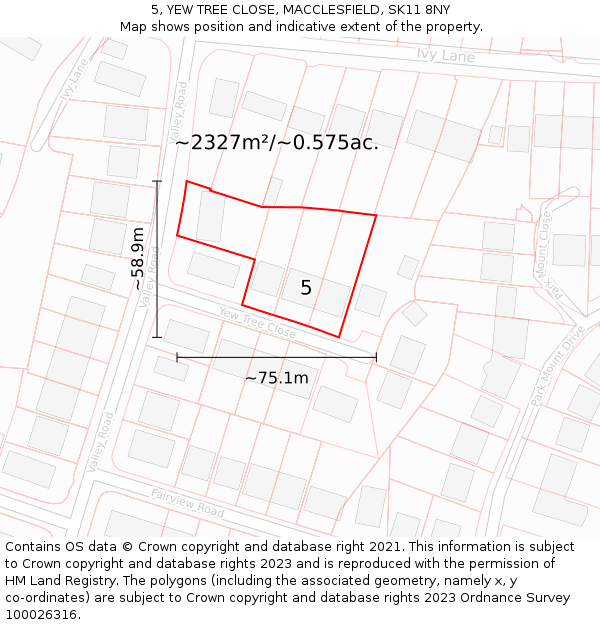 5, YEW TREE CLOSE, MACCLESFIELD, SK11 8NY: Plot and title map