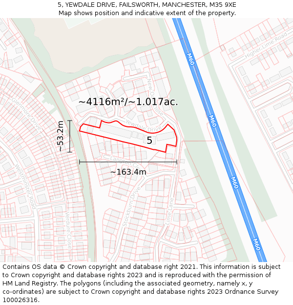 5, YEWDALE DRIVE, FAILSWORTH, MANCHESTER, M35 9XE: Plot and title map