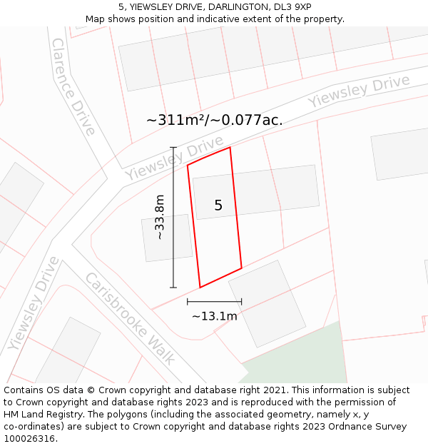 5, YIEWSLEY DRIVE, DARLINGTON, DL3 9XP: Plot and title map