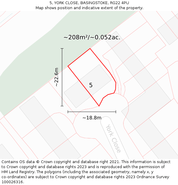 5, YORK CLOSE, BASINGSTOKE, RG22 4PU: Plot and title map