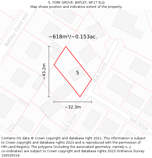 5, YORK GROVE, BATLEY, WF17 0LQ: Plot and title map