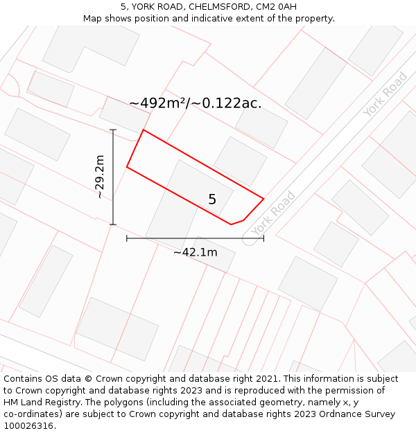 5, YORK ROAD, CHELMSFORD, CM2 0AH: Plot and title map