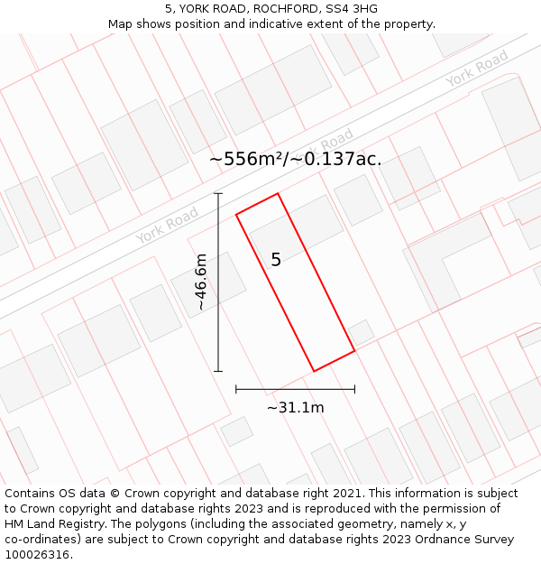 5, YORK ROAD, ROCHFORD, SS4 3HG: Plot and title map