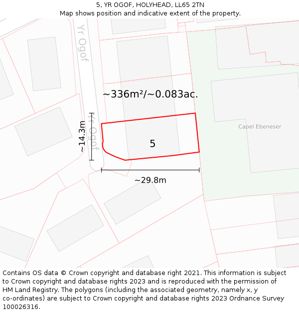 5, YR OGOF, HOLYHEAD, LL65 2TN: Plot and title map