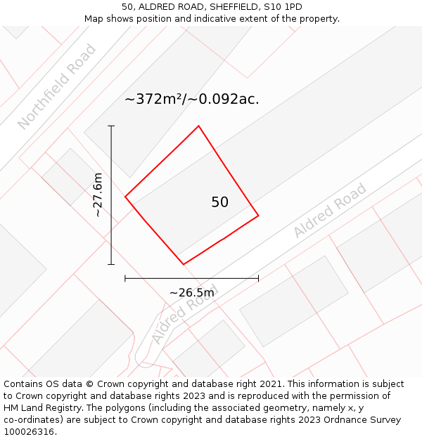 50, ALDRED ROAD, SHEFFIELD, S10 1PD: Plot and title map