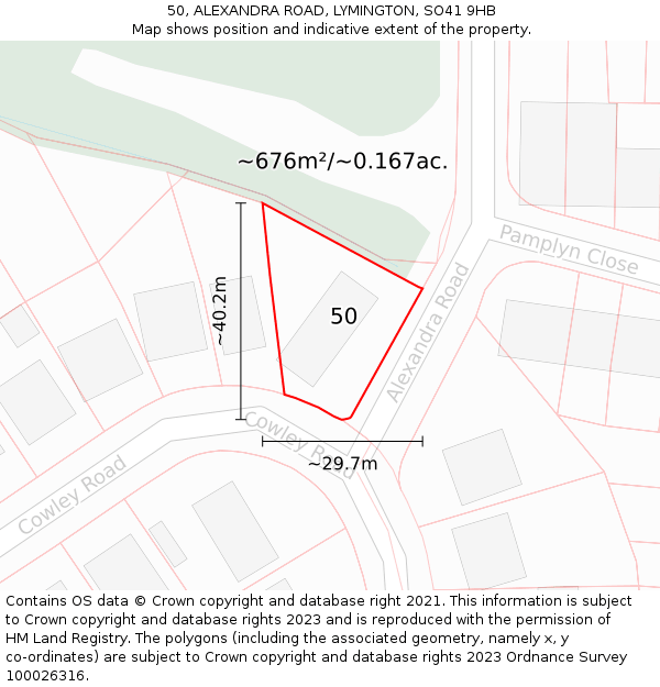 50, ALEXANDRA ROAD, LYMINGTON, SO41 9HB: Plot and title map