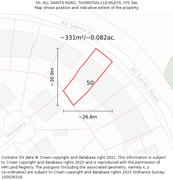50, ALL SAINTS ROAD, THORNTON-CLEVELEYS, FY5 3AL: Plot and title map