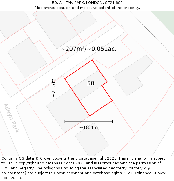 50, ALLEYN PARK, LONDON, SE21 8SF: Plot and title map