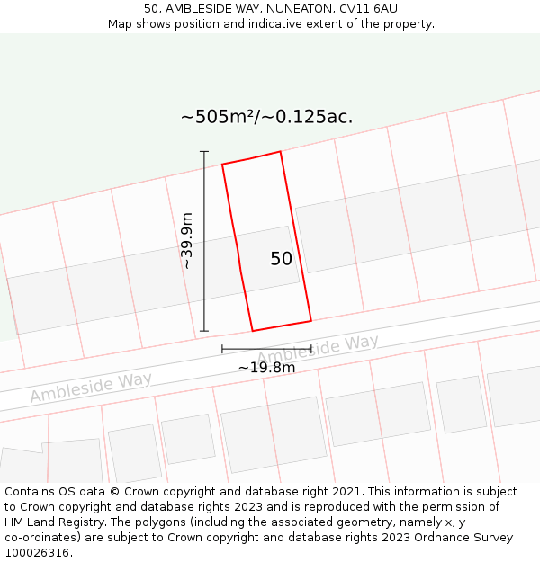 50, AMBLESIDE WAY, NUNEATON, CV11 6AU: Plot and title map