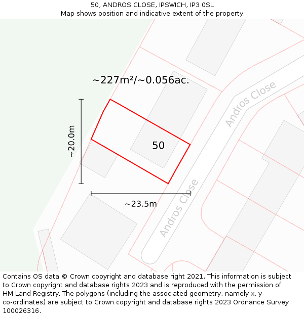 50, ANDROS CLOSE, IPSWICH, IP3 0SL: Plot and title map