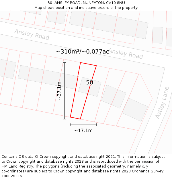 50, ANSLEY ROAD, NUNEATON, CV10 8NU: Plot and title map