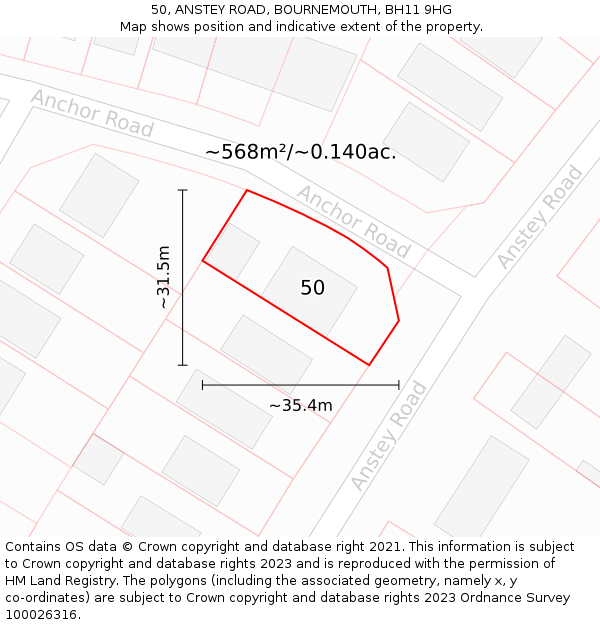 50, ANSTEY ROAD, BOURNEMOUTH, BH11 9HG: Plot and title map