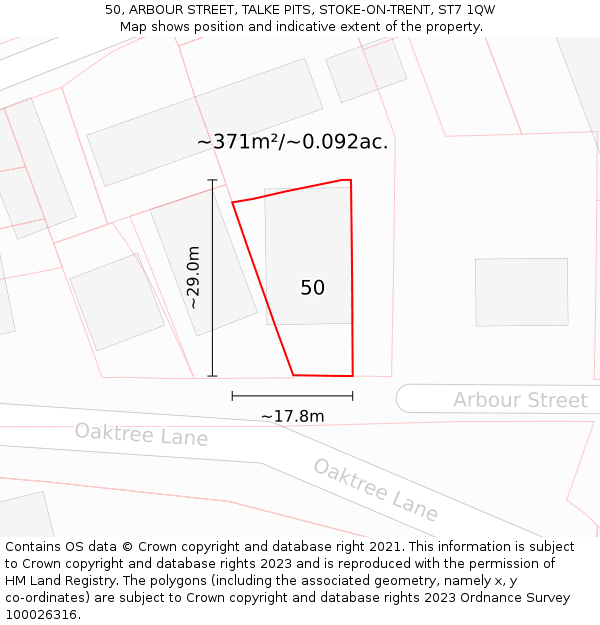 50, ARBOUR STREET, TALKE PITS, STOKE-ON-TRENT, ST7 1QW: Plot and title map