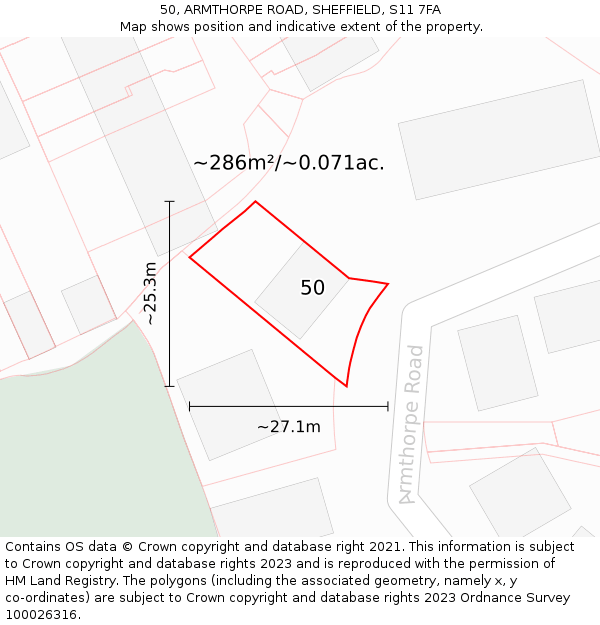 50, ARMTHORPE ROAD, SHEFFIELD, S11 7FA: Plot and title map