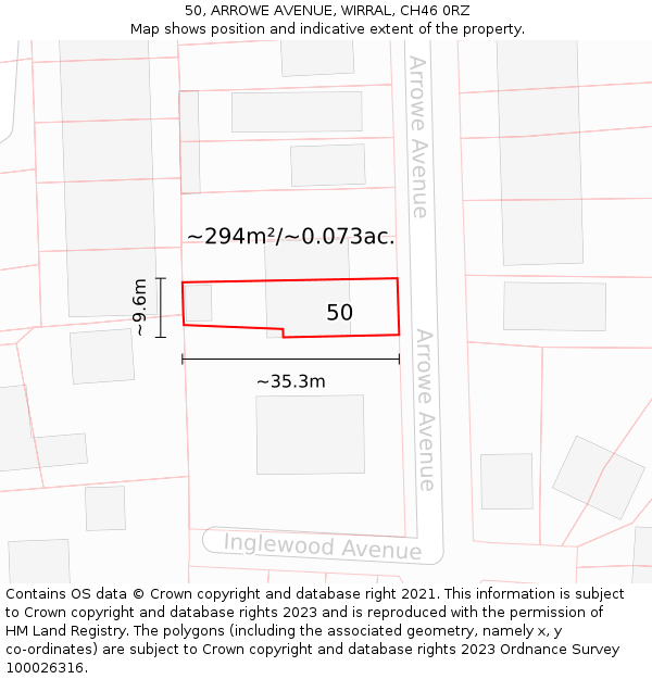 50, ARROWE AVENUE, WIRRAL, CH46 0RZ: Plot and title map