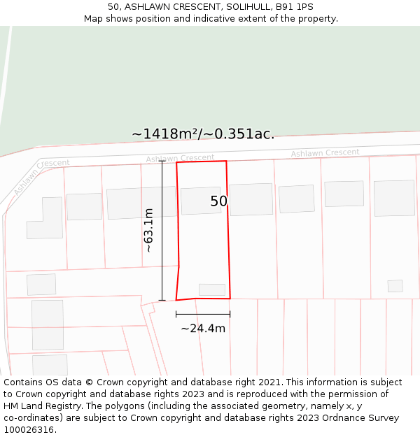 50, ASHLAWN CRESCENT, SOLIHULL, B91 1PS: Plot and title map