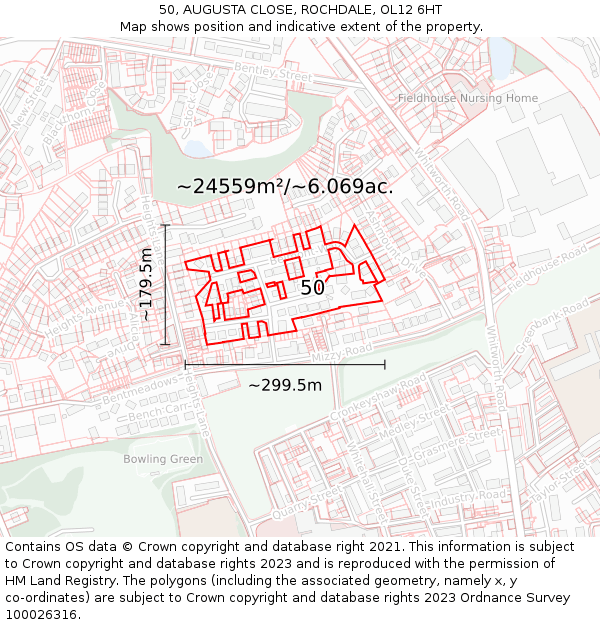 50, AUGUSTA CLOSE, ROCHDALE, OL12 6HT: Plot and title map