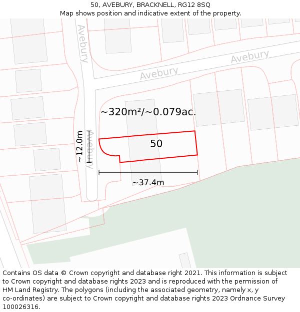 50, AVEBURY, BRACKNELL, RG12 8SQ: Plot and title map