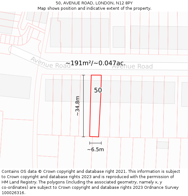 50, AVENUE ROAD, LONDON, N12 8PY: Plot and title map