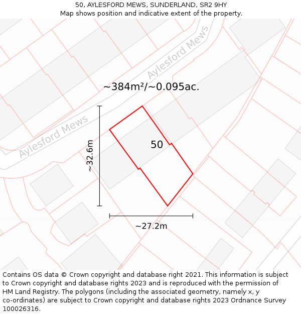 50, AYLESFORD MEWS, SUNDERLAND, SR2 9HY: Plot and title map