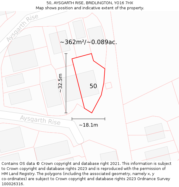 50, AYSGARTH RISE, BRIDLINGTON, YO16 7HX: Plot and title map