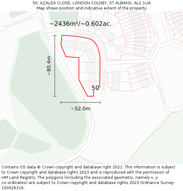 50, AZALEA CLOSE, LONDON COLNEY, ST ALBANS, AL2 1UA: Plot and title map