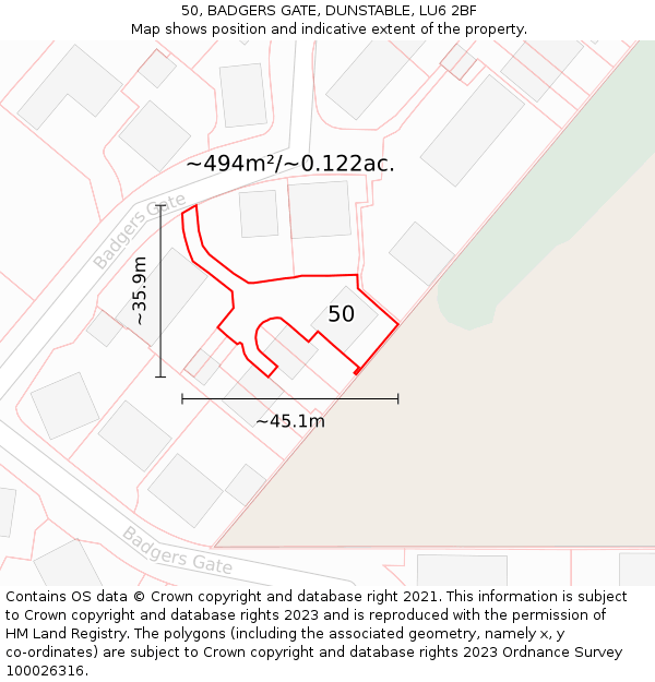 50, BADGERS GATE, DUNSTABLE, LU6 2BF: Plot and title map