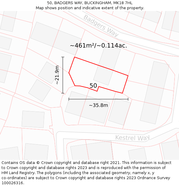 50, BADGERS WAY, BUCKINGHAM, MK18 7HL: Plot and title map