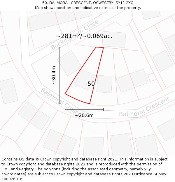 50, BALMORAL CRESCENT, OSWESTRY, SY11 2XQ: Plot and title map