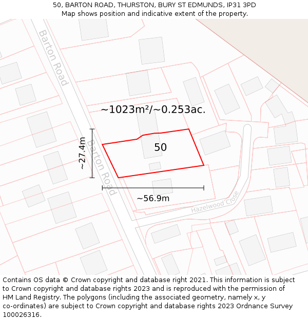 50, BARTON ROAD, THURSTON, BURY ST EDMUNDS, IP31 3PD: Plot and title map