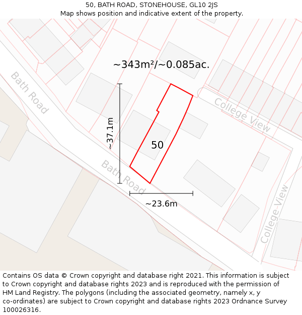 50, BATH ROAD, STONEHOUSE, GL10 2JS: Plot and title map