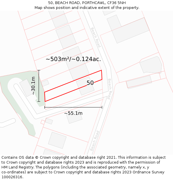 50, BEACH ROAD, PORTHCAWL, CF36 5NH: Plot and title map