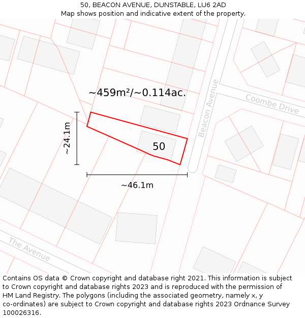 50, BEACON AVENUE, DUNSTABLE, LU6 2AD: Plot and title map