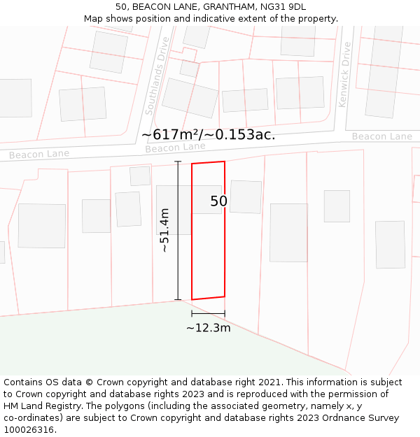 50, BEACON LANE, GRANTHAM, NG31 9DL: Plot and title map