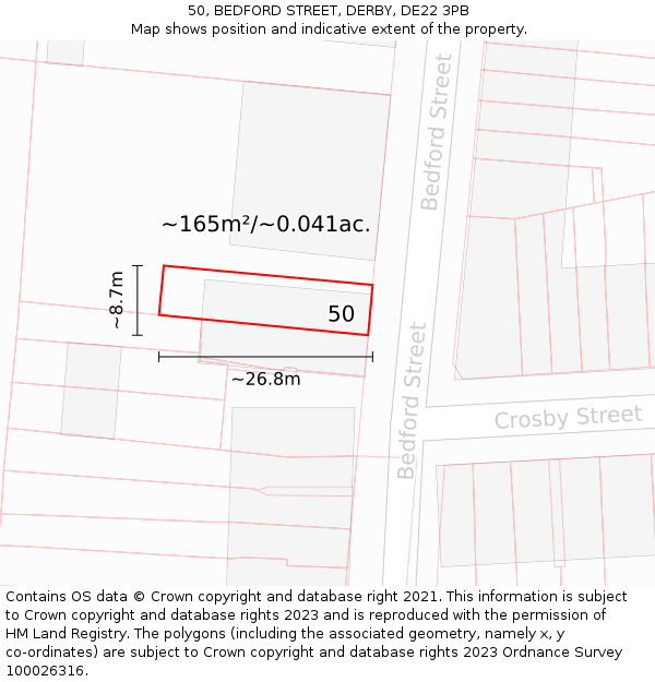 50, BEDFORD STREET, DERBY, DE22 3PB: Plot and title map
