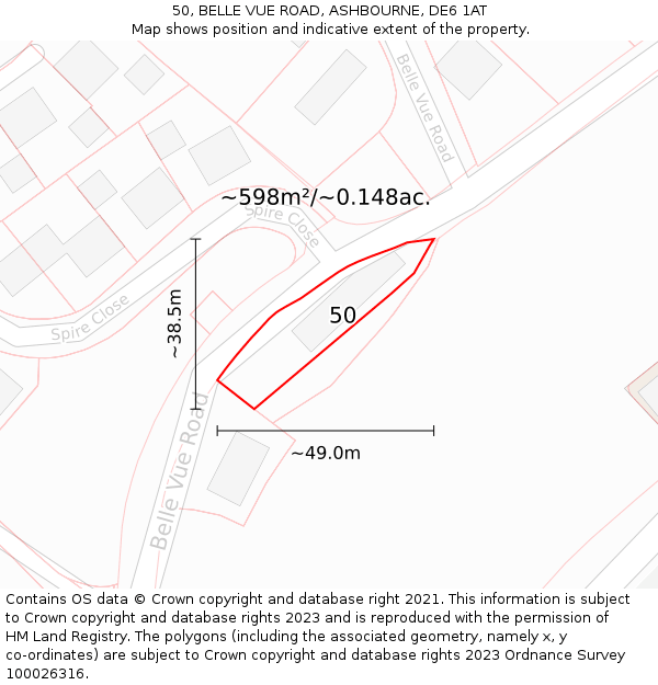 50, BELLE VUE ROAD, ASHBOURNE, DE6 1AT: Plot and title map