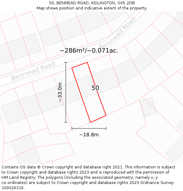 50, BENMEAD ROAD, KIDLINGTON, OX5 2DB: Plot and title map