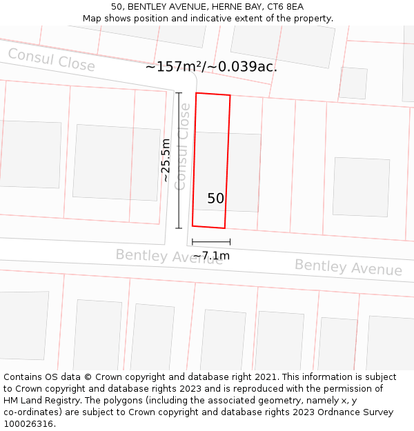 50, BENTLEY AVENUE, HERNE BAY, CT6 8EA: Plot and title map