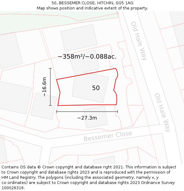 50, BESSEMER CLOSE, HITCHIN, SG5 1AG: Plot and title map