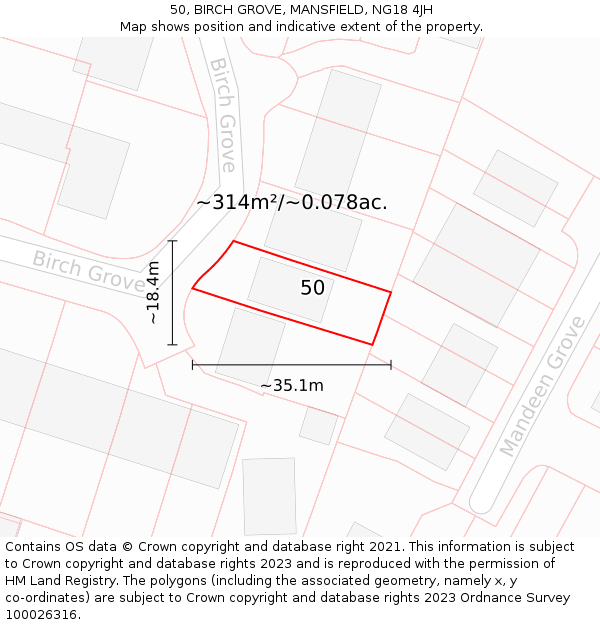 50, BIRCH GROVE, MANSFIELD, NG18 4JH: Plot and title map