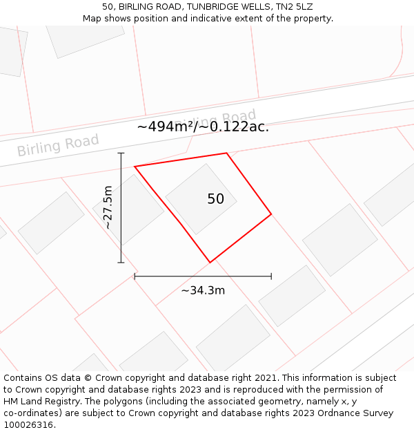 50, BIRLING ROAD, TUNBRIDGE WELLS, TN2 5LZ: Plot and title map