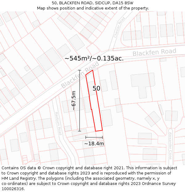 50, BLACKFEN ROAD, SIDCUP, DA15 8SW: Plot and title map