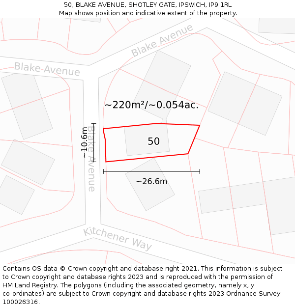 50, BLAKE AVENUE, SHOTLEY GATE, IPSWICH, IP9 1RL: Plot and title map