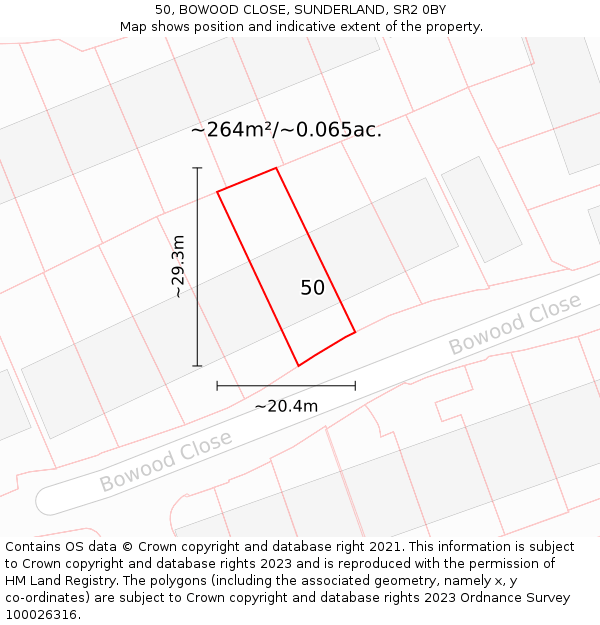 50, BOWOOD CLOSE, SUNDERLAND, SR2 0BY: Plot and title map