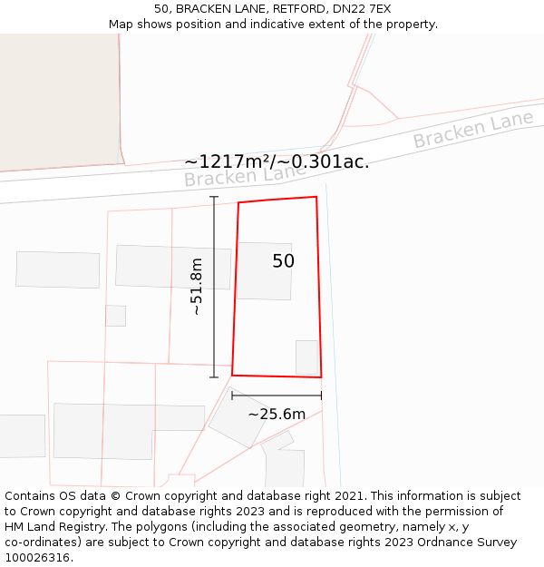 50, BRACKEN LANE, RETFORD, DN22 7EX: Plot and title map