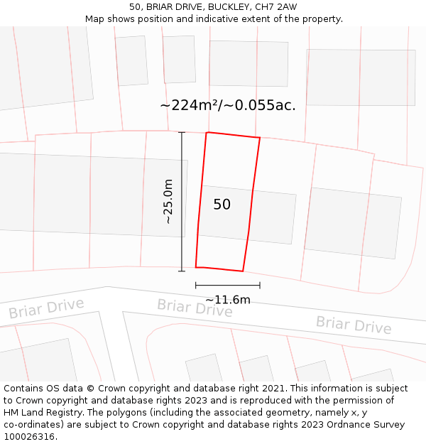 50, BRIAR DRIVE, BUCKLEY, CH7 2AW: Plot and title map